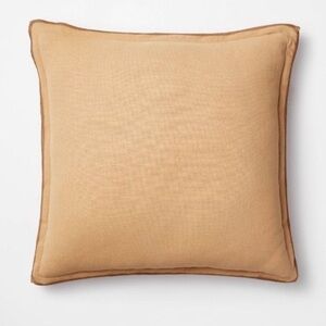 Studio McGee Linen Square Throw Pillow tan
 with Brown Trim 24x24 NWT
